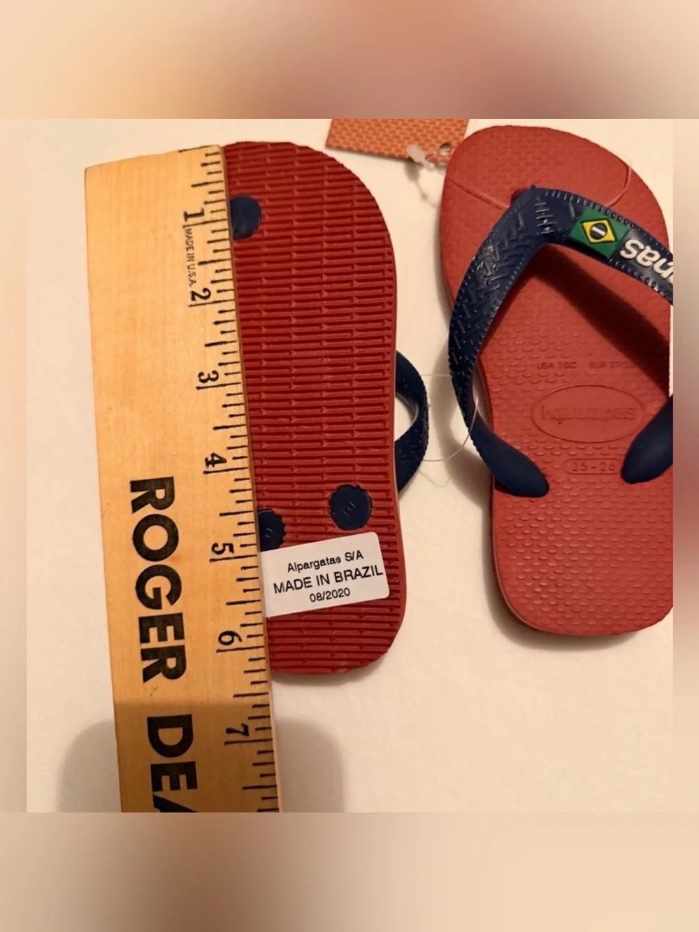 Havaianas Kids Red Flip Flops with Navy Straps‎ and Brazil Flag 10 C Kids